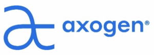 Axogen's sans-serif logo, a bright blue with a large but lowercase "a' at the beginning.