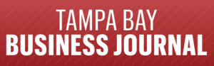 A red logo for Tampa Bay Business Journal. The background is a soft gradient red, with the title being in bold, white, clear professional font.