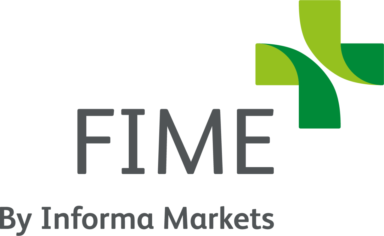 A logo for FIME, by Informa Markets. They have a green plus sign next to "Fime".
